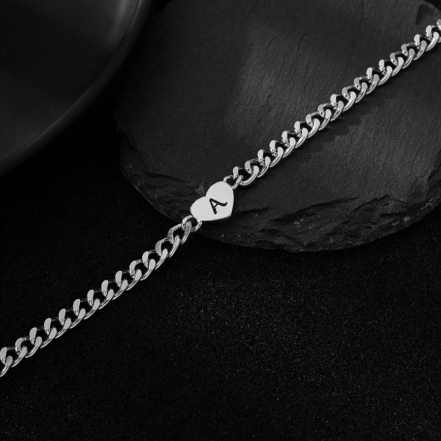 Men's Minimalist Heart and Letter Element Chain Bracelet